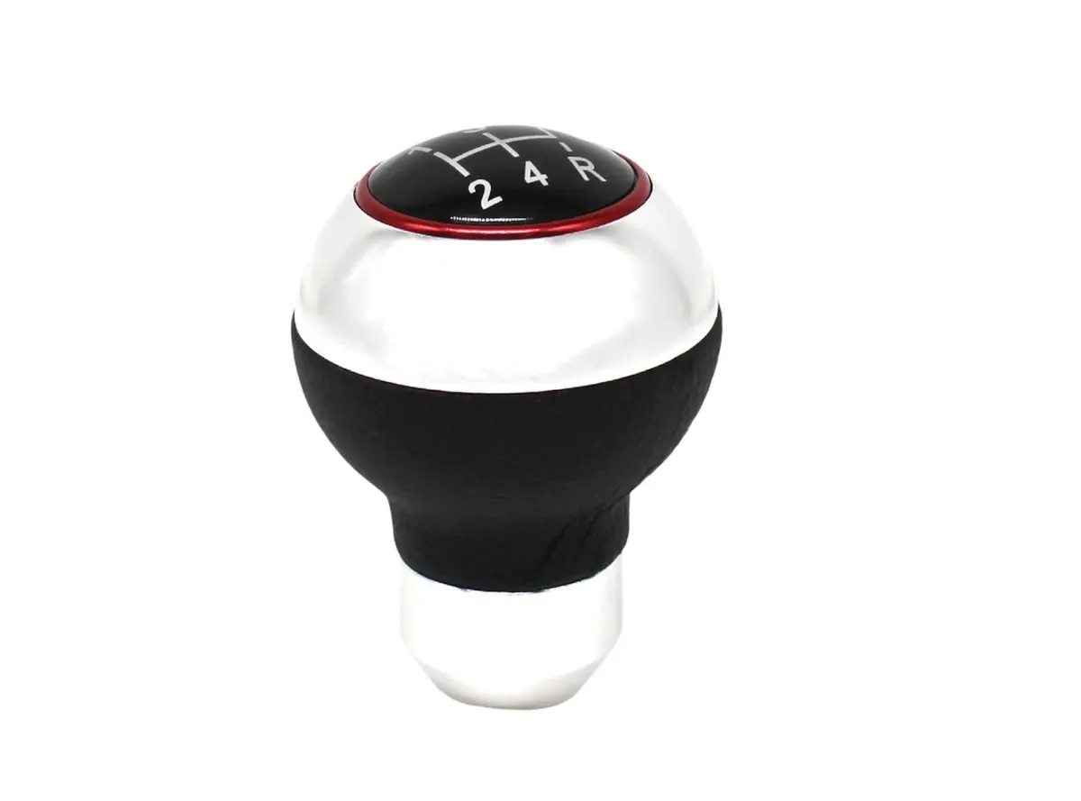 Round Silver With Red Top Ring 5 Speed Gear Knob 1
