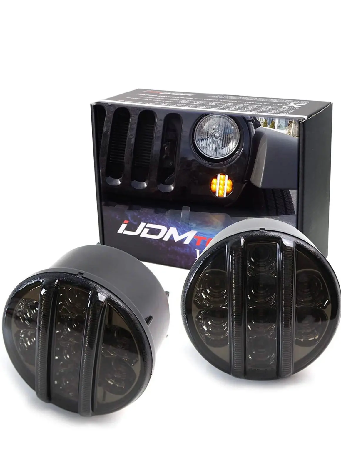 Ijdmtoy (2) Smoked Lens Led Front Turn Signal Lamp Assembly Compatible With Jeep 2007-17 Wrangler (White Led Vertical Bars For Driving/Drl & Amber Led Dots For Turn Signal Lights) 1