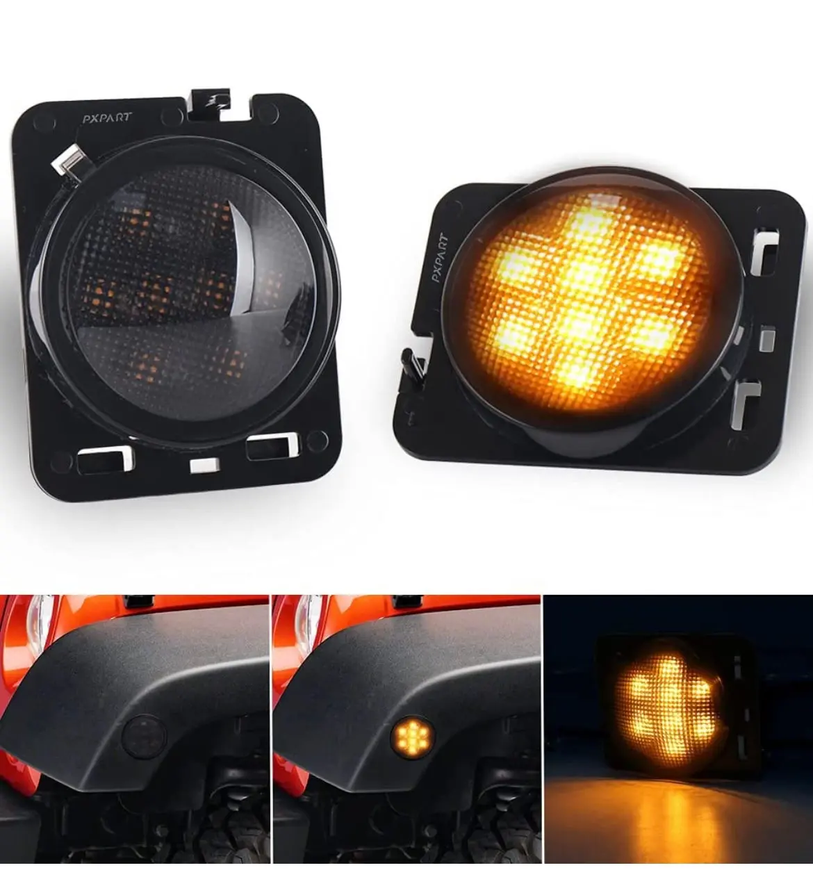 Smoke Lens Led Side Marker Front Fender Amber Turn Signal Parking Lights For Jeep Wrangler 2007-2017 2