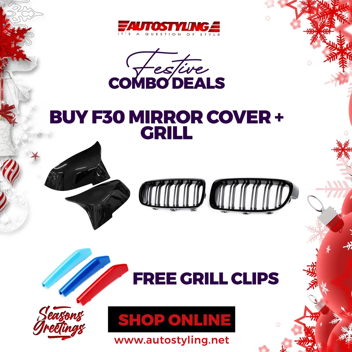 Bmw F30 Grill & Mirror Cover Combo + Free Grill Clips 1
