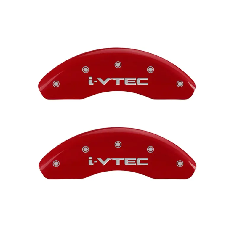 Mgp Engraved I-Vtec Caliper Covers – Front & Rear, Red Finish With Silver Chrome 1