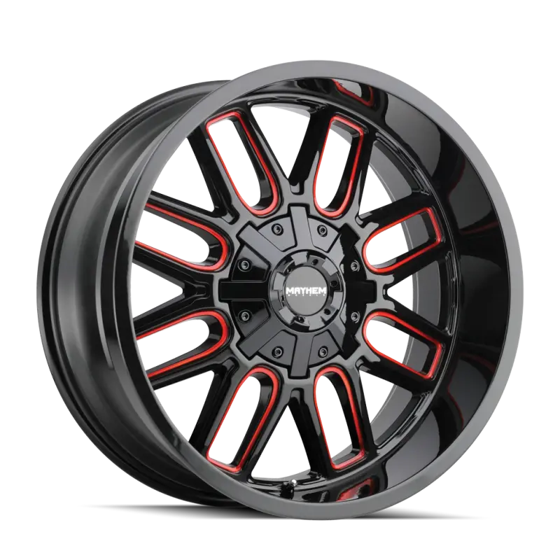 Mayhem Cogent Forged Wheel – 17X9", 8X165.1 Bolt Pattern, -12Mm Offset, 130.8Mm Hub Bore, Black W/ Prism Red Accents 1