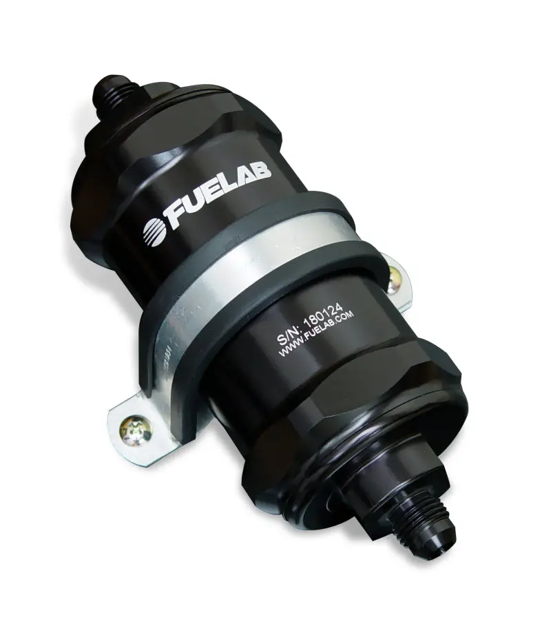 Fuelab 848 In-Line Fuel Filter Standard -10An In/-8An Out 100 Micron Stainless W/Check Valve - Black 1
