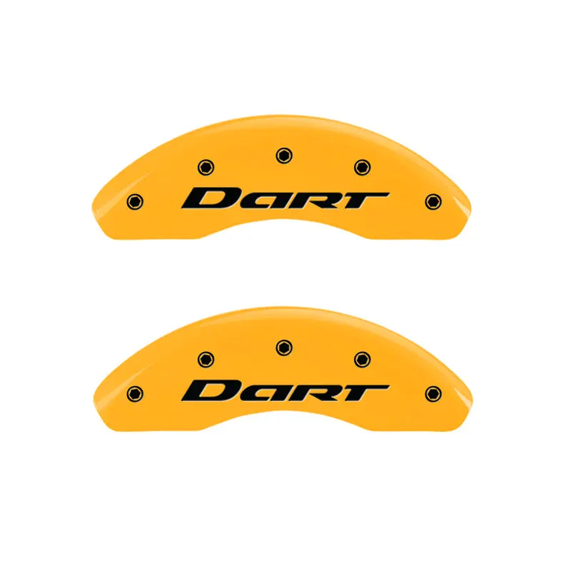 Mgp Engraved 4-Piston Caliper Covers – Front & Rear, Dart Yellow Finish On Black Calipers (No Stripes) 1