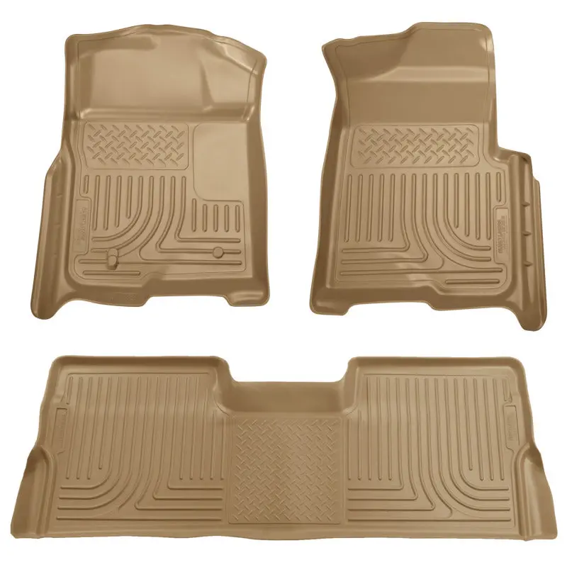Husky Liners Weatherbeater Floor Mats – Tan Combo Set For 2008–2010 Ford Super Duty Crew Cab (Auto Trans Only) 1